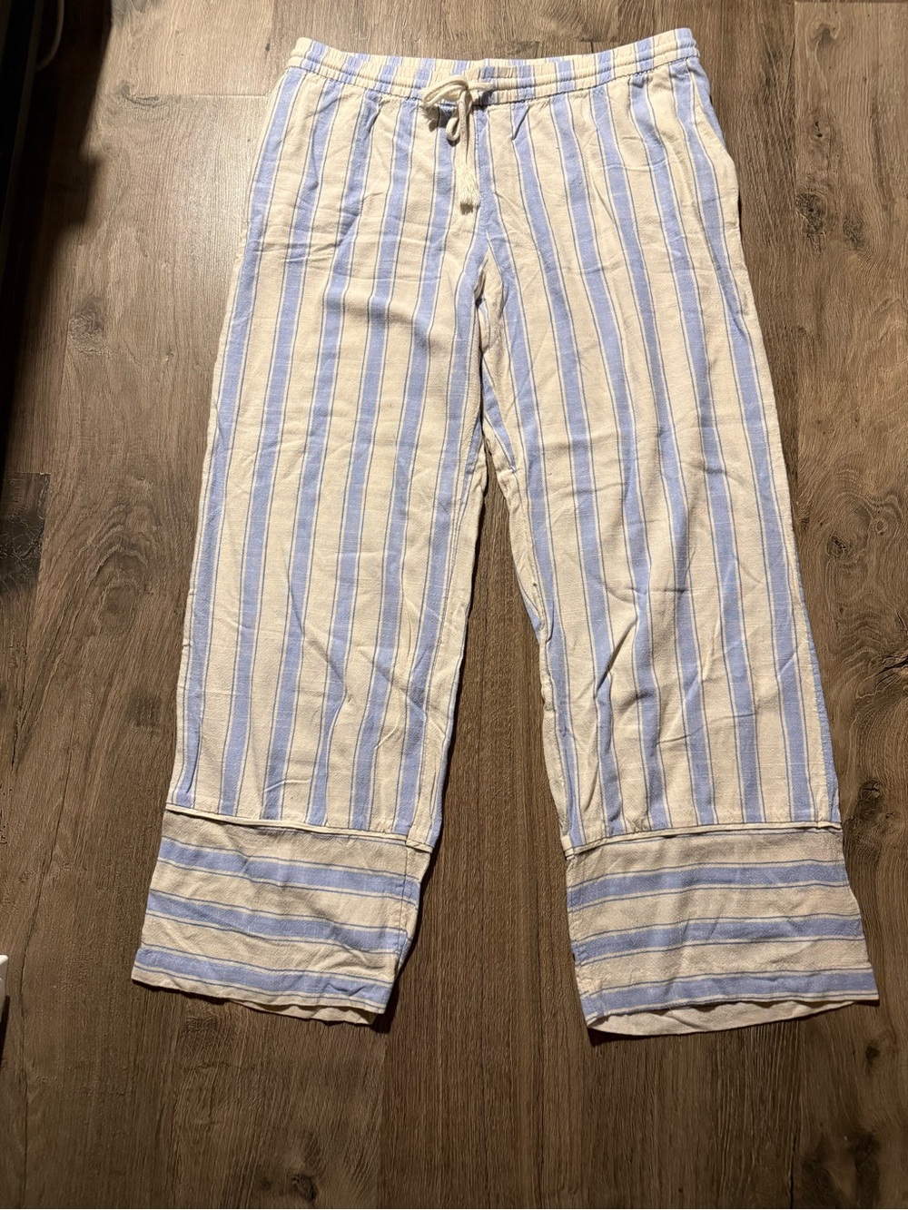 Divided Blue and White Vertical Stripe Drawstring Joggers